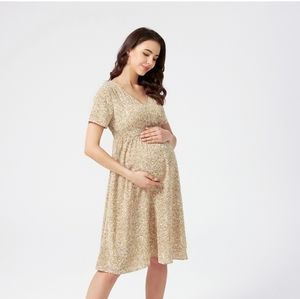 Floral Printed Nursing dress v neck short sleeves